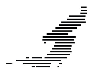 Symbol Map of the Island Bequia (St Vincent and Grenadines) showing the island with horizontal black lines