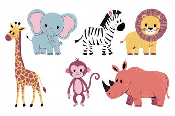 Adorable Cartoon Safari Animals Collection Illustration