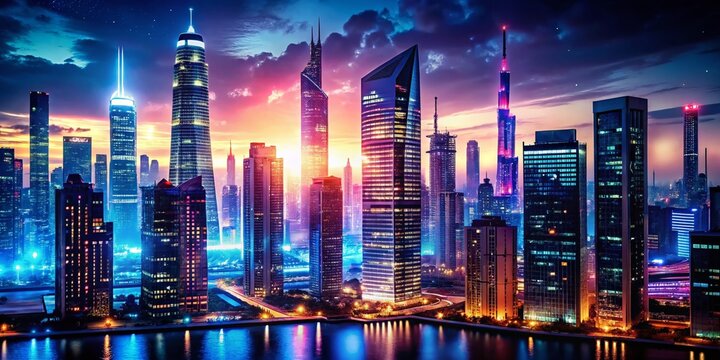 Silhouette of Futuristic Cityscape at Night, Digital Marketing Innovation