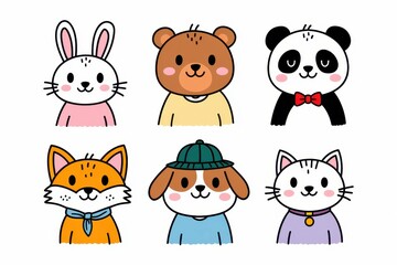 Fototapeta premium Adorable Cartoon Animals Smiling Happily Together