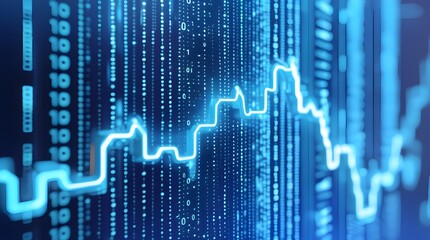 Blue binary data streams on a dark computer screen, symbolizing digital processing and the power of modern technology.