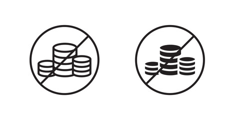 No cash sign vectors set in black. line and flat versions