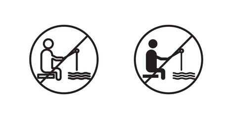 No fishing sign vectors set in black. line and flat versions