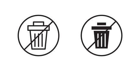 No garbage sign vectors set in black. line and flat versions