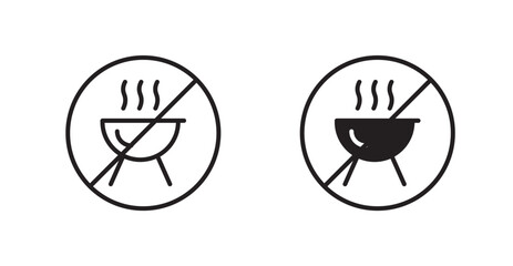 No grill sign vectors set in black. line and flat versions