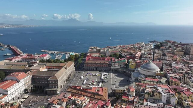 Aerial View Of Naples With Piazza Del Plebiscito And Coastal Backdrop