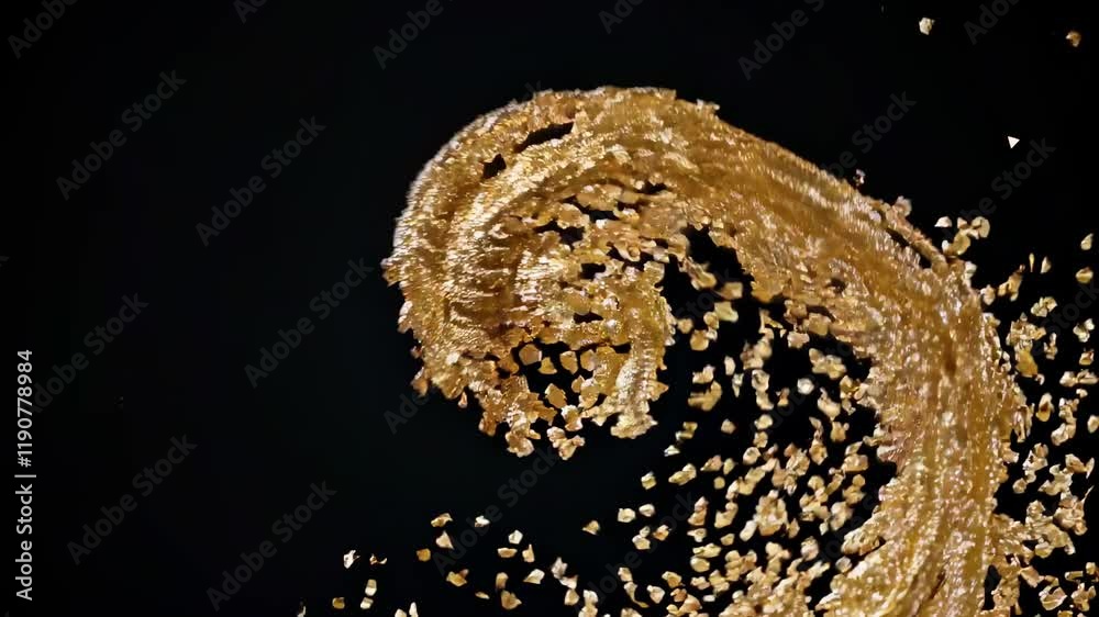 Leinwandbilder fluid motion of golden particles swirling against a dark background creates mesmerizing patterns and