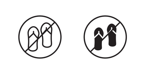 No sandals sign vectors set in black. line and flat versions