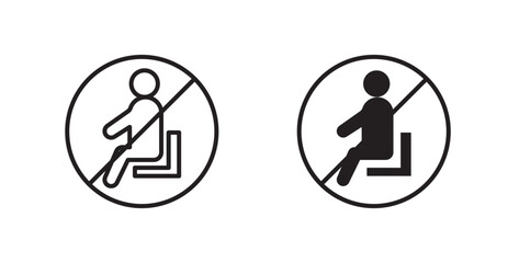 No sitting sign vectors set in black. line and flat versions