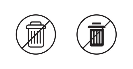 No trash sign vectors set in black. line and flat versions