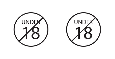 No under eighteen sign vectors set in black. line and flat versions