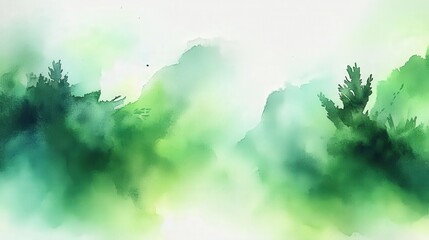 Fototapeta premium Serene Green Watercolor Abstract Landscape with Soft Brush Strokes and Dreamy Background for Artistic and Creative Projects