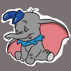 Cute elephant sticker on gray background 