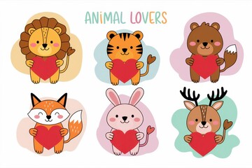 Obraz premium Adorable Animals Holding Hearts Showcasing Love