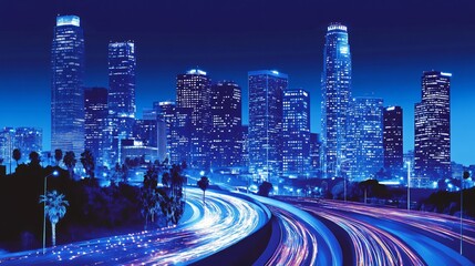 Obraz premium Stunning Night Cityscape Skyline with Light Trails