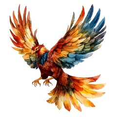 Obraz premium Majestic eagle soaring high artistic watercolor painting wildlife white background aerial perspective nature beauty
