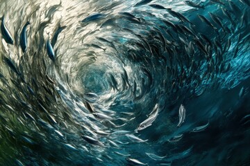 Dynamic underwater scene captures majestic herring school