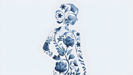 Obraz premium a woman silhouette with blue flowers, artistic display of flowers in woman body shape 