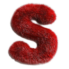 Red furry alphabet letter S isolated on transparent background