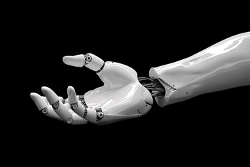 Futuristic Robotic Hand with Sleek Design and Mechanical Elements on Black Background