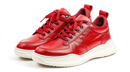 Stylish red sneakers isolated on white background 