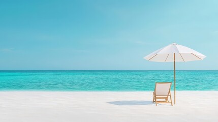 Serene Beach Scene with Umbrella and Chair