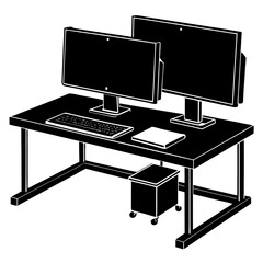 Fototapeta premium Modern Workspace with Dual Monitors and a Docking Station office laptop