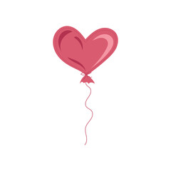 Red heart shaped flying balloon with string as a symbol of love. Hand drawn vector illustration in flat style. Happy Valentines day celebration. Greeting card design, vector icon, love concept