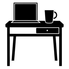 Minimalist Remote Desk with Coffee Mug Silhouette laptop business     