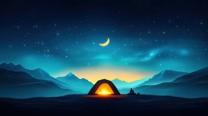 Peaceful Night Camping in a Starry Landscape