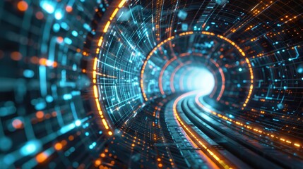 Obraz premium Futuristic Glowing Digital Tunnel