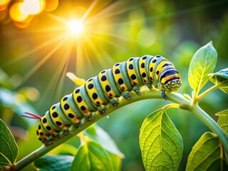 Fototapeta premium Spicebush Swallowtail Caterpillar Long Exposure, Michigan Garden, Late Summer