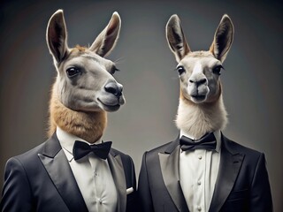 Fototapeta premium Elegant Llamas in Formal Wear: Minimalist Portrait