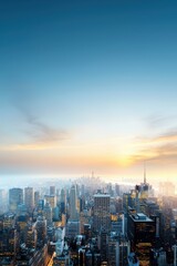 Fototapeta premium Urban Skyline at Sunrise Over a Bustling City