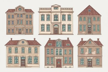 Fototapeta premium Six Elegant European Style Building Facades