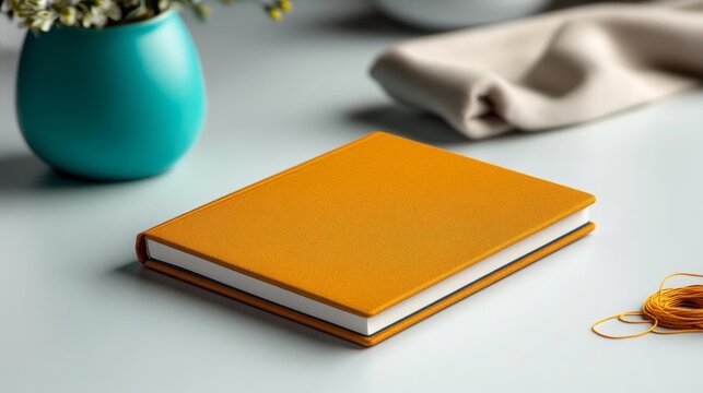 Minimalist notebook mockup with linen details. Generative AI