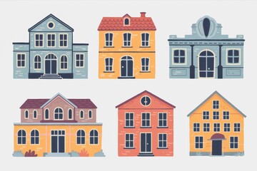 Fototapeta premium Six Colorful Houses Displaying Varied Architectural Styles