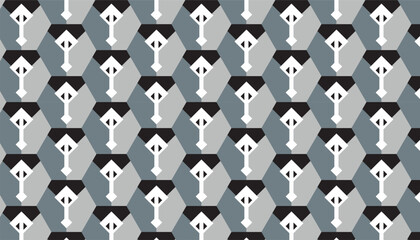 Seamless vector pattern texture background with geometric shapes, colored in black, white and gray colors