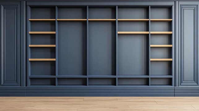 Empty Built-in Shelves Dark Blue Wall Unit Modern Interior Design