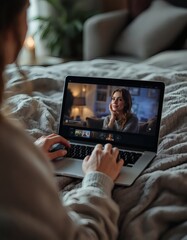 Cozy Laptop Video Call: Intimate Evening Chat