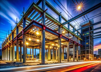 Strong Foundation: Long Exposure Photo of Sturdy Building Under Construction at Night