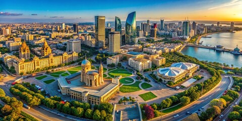 Fototapeta premium Stunning Aerial Drone Shot of Baku, Azerbaijan Capital City