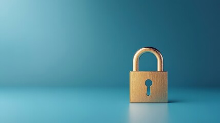 Wooden Padlock on Blue Background with Minimalistic Style