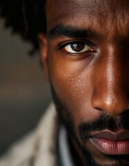 Intense Gaze: A Close-Up Portrait of a Man, Dark and Brooding