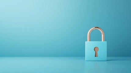 Fototapeta premium Blue Padlock on Turquoise Background for Security Concept