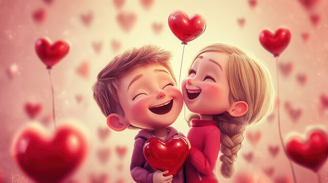 cute cuple boy and girl are happy on Valentine's Day 