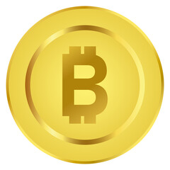 gold coin with bitcoin symbol on transparent background, crypto currency icon