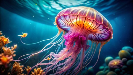 Stunning Cassiopea Jellyfish, Upside-Down Medusa, Ocean Life, Underwater Photography, Marine Biology Stock Photo
