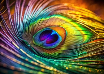 Naklejka premium Stunning Close-up of a Peacock Feather, Vivid Jewel Tones, Detailed Texture