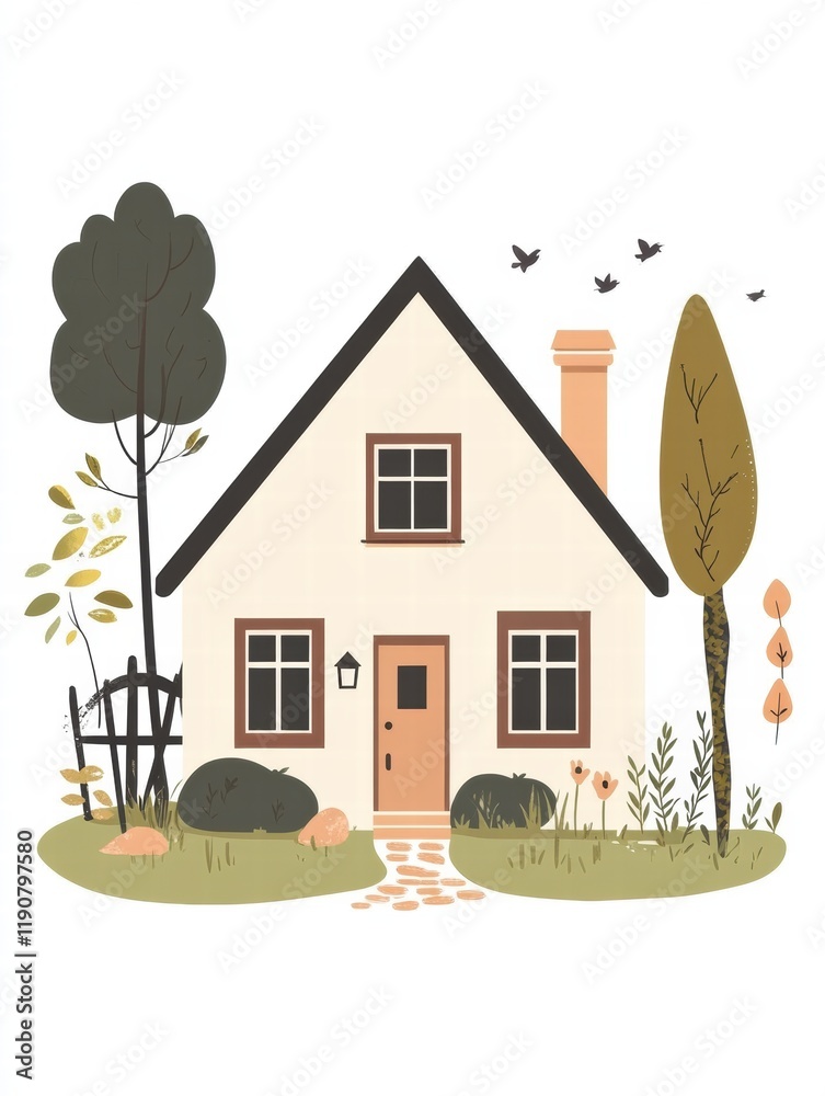 Aufkleber cozy silhouette of a house with a garden creating a warm atmosphere on a sunny day in a quiet neighb